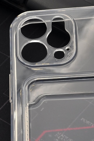 Apple Uyumlu iPhone 12 Pro Kredi Kartlıklı Şeffaf Kılıf Kamera Korumalı