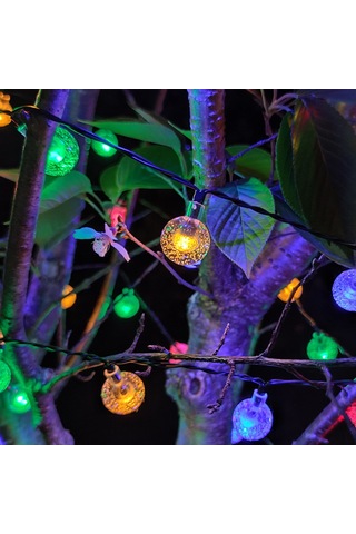 Yuntech01 Güneş Enerjili 7m 50 Işıklı Led Balon Şerit, 2.5cm Renkli Balonlar, 8 Modlu, Bahçe Çadır Noel Dekorasyonu, Isınak Işık Sıcak Beyaz