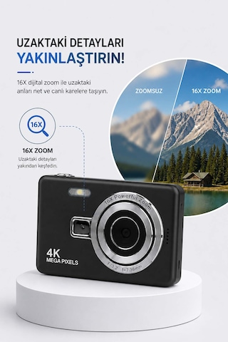 Taşınabilir Kompakt Kamera - 16x Dijital Zoom & Dahili Flaş Siyah
