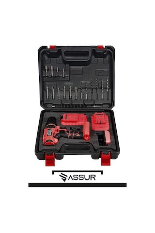 Assur 12V Metal Şanzıman Çift Akülü Bakır Sargı Akülü Vidalama Şarjlı Matkap - 2138