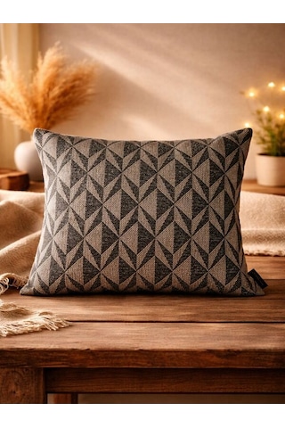 Kahverengi Geometrik Desenli Keten Kırlent Kılıfı 43x43 Cm Premium Collection Kahverengi