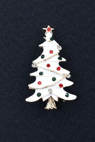 Yeni Yıl Ağacı Broş. Kristal Taşlı Tasarım Noel Ağaçlı Yaka İğnesi Erkek Kadın Broş. Çok Renkli
