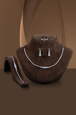 Kadın Gümüş Set - Parla Zirconia Taşlı Su Yolu Set • Işıklı Kutuda • Düğün • Nişan • Gelin Seti
