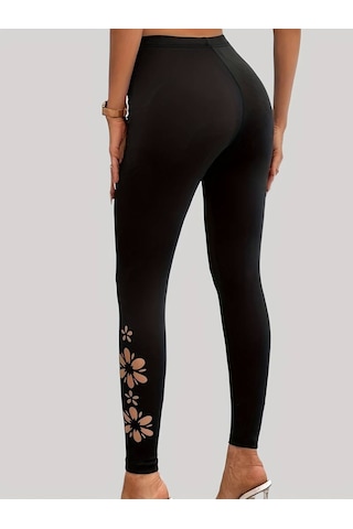 Supplierby Kadın Yanları Lazer Çiçek Kesim Yüksek Bel Dalgıç Tayt Siyah