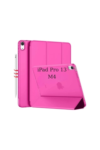 Fuchsia Apple iPad Pro 13 2022 M4 Çip İle Uyumlu Kalemlikli Standlı Katlanabilir Smart Cover Tablet Kılıfı Kapaklı Kılıf