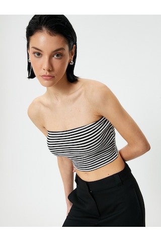 Koton Straplez Crop Üst Pamuklu Siyah Çizgili 4sak10030ek 4SAK10030EK9S9