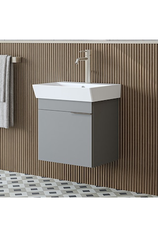 Likya Ayaksız Tek Kapaklı Lavabolu 49 Cm Banyo Dolabı Alt, Mini Lavabolu Alt Banyo Dolabı Kül Gri