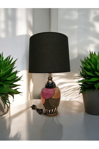 Dalmaçyalı Siyah Kadife Abajur Renkli Çok Renkli