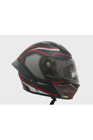 Ws-210 Güneş Vizörlü Çene Açılır Kask Siyah Kırmızı Cizgili Şeffaf Vizörlü İtaly Dizany