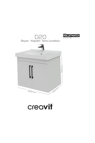 Creavit D20 65 Cm Kapaklı Lavabo Dolabı Beyaz Lake Beyaz