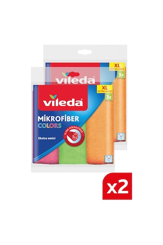 Vileda 2 Paket 3'lü Mikrofiber Colors XL Temizlik Bezi 36 x 38 CM