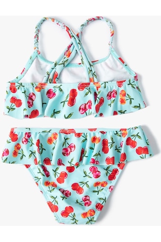 Koton Kirazlı Bikini Seti 2 Parça Fırfırlı Çapraz Askılı Mavi 4skg00006mm Mavi