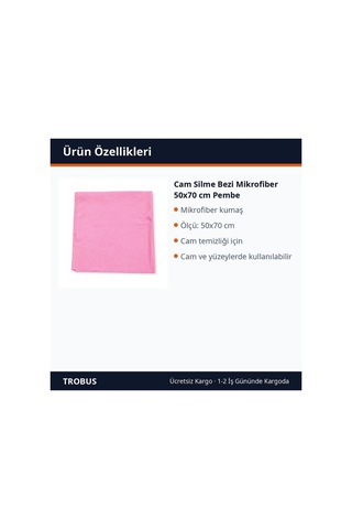 Trobus Cam Silme Bezi Mikrofiber 50x70 Cm Pembe