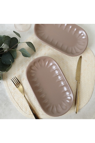 Keramika Mat Toprak Taupe Badem Kayık Tabak 25 Cm 2 Adet 977
