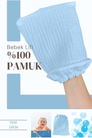 Bebek Banyo Lifi Tahriş Etmeyen Banyo Kesesi %100 Pamuk Mavi