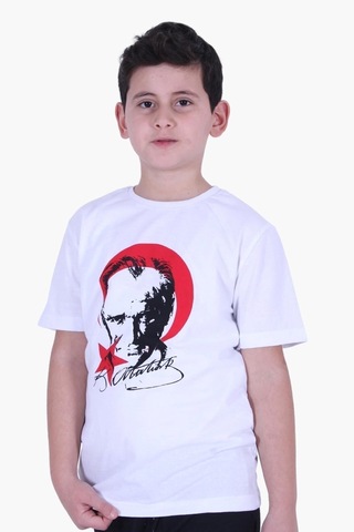 Fyk Kids 2'li Atatürk-imza Farklı Desenli Erkek-kız Çocuk T-shirt Kırmız - Beyaz