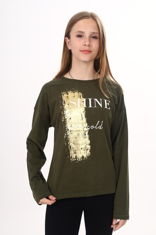 Toontoy Kız Çocuk Sweatshirt Shine Varak Baskılı Haki
