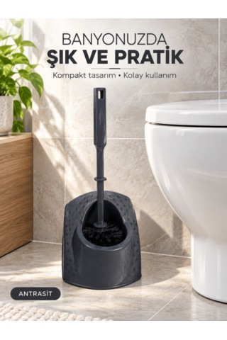 Beylini Tuvalet Klozet Fırçası Seti Wc Banyo Temizlik Fırçası Ve Kabı Antrasit