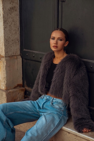 Madmext Antrasit Bisiklet Yaka Kadın Suni Kürk Mont Mg2176 Antrasit