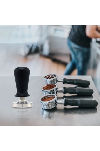 Paslanmaz Çelik Kalibrasyonlu 51mm Siyah Espresso Sabotaj Barista Düz Kahve Çekirdeği Presi