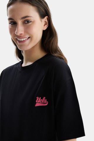 Ucla Paradıso Siyah Bisiklet Yaka Baskılı Oversize Kadın Tshirt Siyah