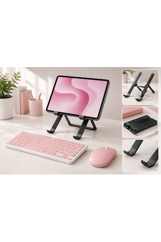 İpad Air 5. Nesil 2022 10.9 Uyumlu Ergonomik Tablet Çalışma Seti Stand+klavye+mouse Diğer