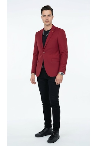 Plus Scorpion Erkek Mono Yaka Tek Düğmeli Çift Yırtmaçlı Blazer Ceket Premium Dokuma Kumaş, 8 Renk Kırmızı