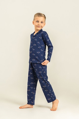 Rolypoly Erkek Çocuk Colorful Dinos Lacivert Gömlek Pijama Takımı Rp3867-c-v1 Rp3867-c-v1