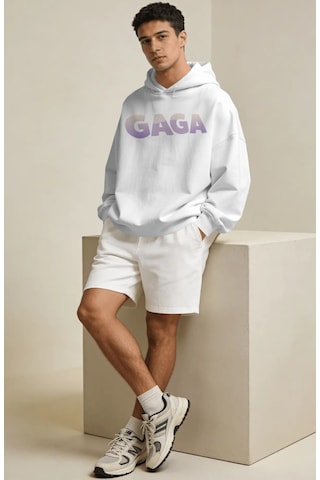 Sevbano Tasarım Lady Gaga Şarkıcı Sırt Baskılı Unisex Oversize Penye Hood beyaz