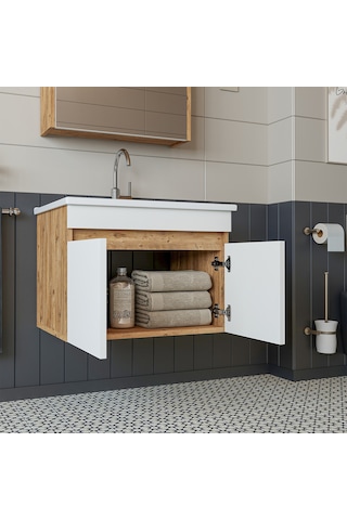 Roomart '' Lavabolu '' Atlantik-beyaz Mat Mdf 65 Cm Banyo Dolabı Atlantik Çam - Beyaz