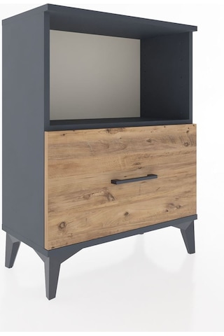 Arges Komodin Tek Raflı Tek Çekmeceli 60x30x80 Antrasit-çam Antrasit