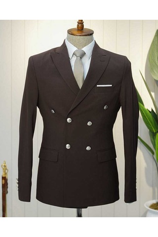 Bys Beystil Sivri Yaka Kahve Kruvaze Takım Elbise Nikol - Slim Fit