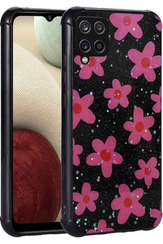 Galaxy M33 Kılıf Simli Desenli Kamera Korumalı Parlak Zore Popy Kapak Çiçek