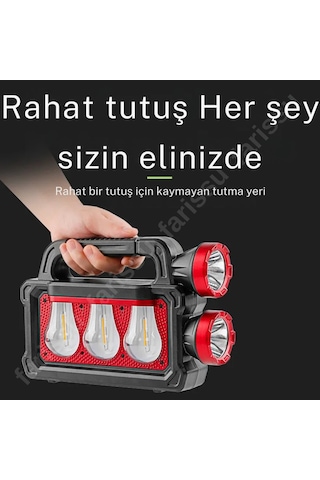 Solar Panelli Çok Foksiyonlu Telefon Şarj Özellikli El Feneri Işıldak 2 Ampullü