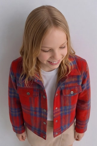 Esila Kids Kız Çocuk Kaşe Ceket Ekose Oduncu Gömlek Bordo