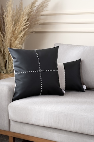 Ivy Soft Deri Siyah Kırlent Kılıfı 45x45 2548 Siyah