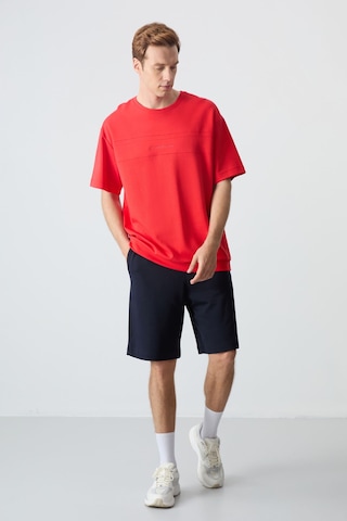 Fiesta Lacivert Pamuklu Kalın Yumuşak Dokulu Oversize Fit Basic Erkek Şort Takım - 85257 Kırmızı