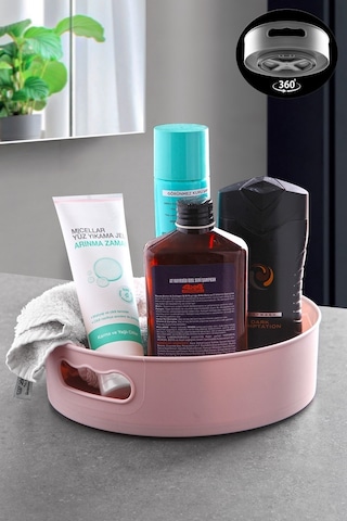 Kitchen Life Dönen Tepsi 360 Derece Dönen Banyo Buzdolabı Mutfak Düzenleyici Tepsi Pembe