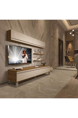 Decoraktiv Eko 5 Mdf Std Krom Ayaklı Tv Ünitesi Tv Sehpası Pera - Beyaz