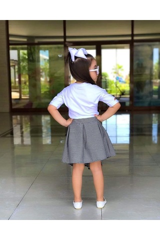 Modavals Love Baskılı Yırtmaç Kol Detaylı Pötükare Etekli Kız Çocuk Etekli Alt Üst Takım Çok Renkli