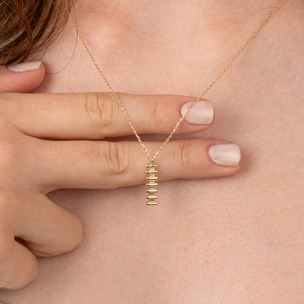 Gümüş Kolye - Çubuk Çizgili 925 Ayar Gümüş Kolye Sarı