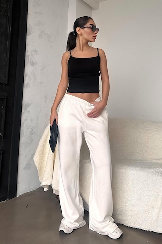 Madmext Beyaz Bol Paça Kadın Eşofman Altı Mg2279 Beyaz