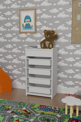 4 Sepetli Oyuncak Dolabı Çok Amaçlı Dolap Beyaz - Beyaz