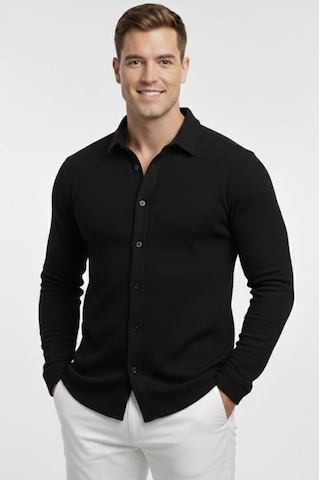 Deepsea Siyah Slim Fit Örme Kumaş Likralı Erkek Gömlek Nefes Alan Esnek Ve Modern Tasarım 2602604 Siyah