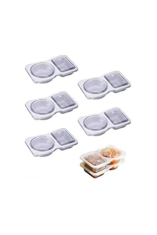 Fortunelane 5'li Çift Bölmeli Bisküvi Kutusu - 130ml Isı Dayanıklı -20 C/+120 C Şeffaf Şeffaf
