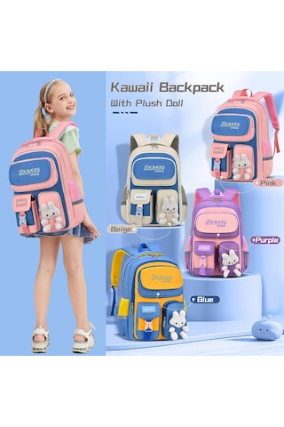 Aromee Peluş Bebek Süslemeli Kawaii İlkokul Çantası A2 Pembe L