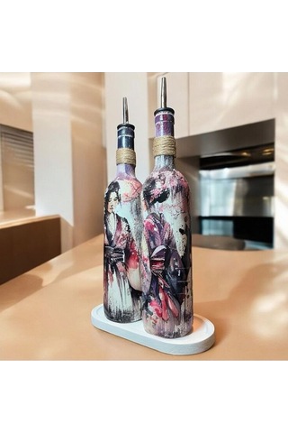 El Yapımı Japon Kadın Desenli Renkli 750 Ml Zeytinyağı Sıvıyağ Şi