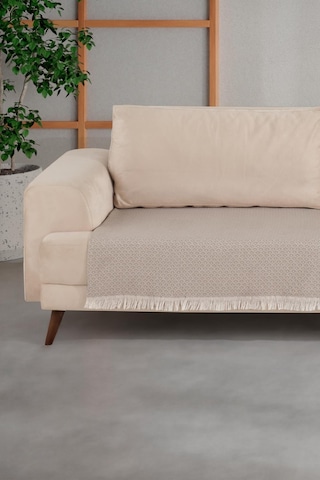 ZeynepTekstil Halfy Natural Pamuklu Koltuk Şalı Çekyat Örtüsü 100 x 210 Bej