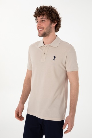 U.S. Polo Assn. Erkek Slim Fit Polo Yaka Taş Basic Tişört 50298041-VR049