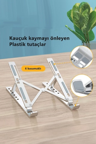 Thentech Alüminyum Malzeme Katlanabilir Sağlam Laptop Dizüstü Bilgisayar Tablet Standı Izgaralı Ayarlanabilir